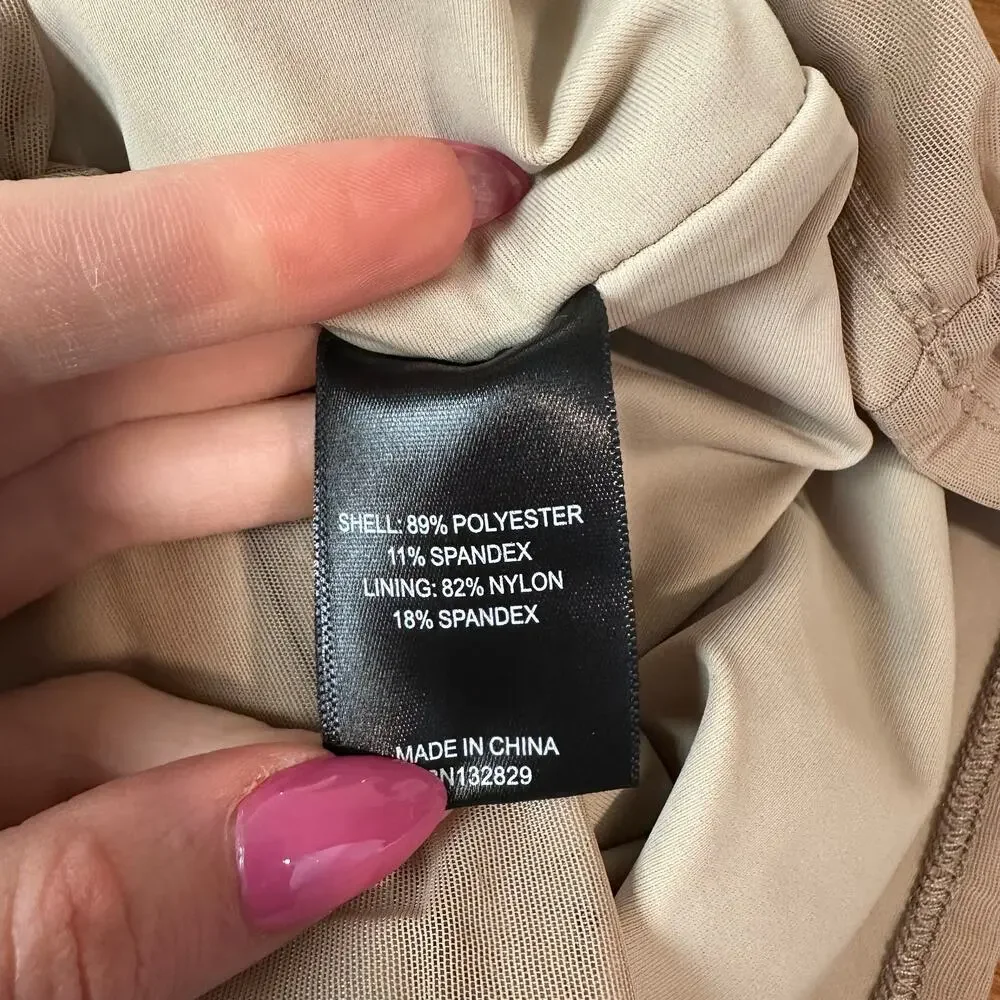 Michael Costello x REVOLVE Franky Mini Dress Mesh Ruched Long Sleeve, Taupe - Picture 12 of 14